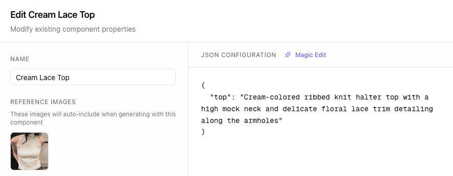 The edit component window in ImageGen
