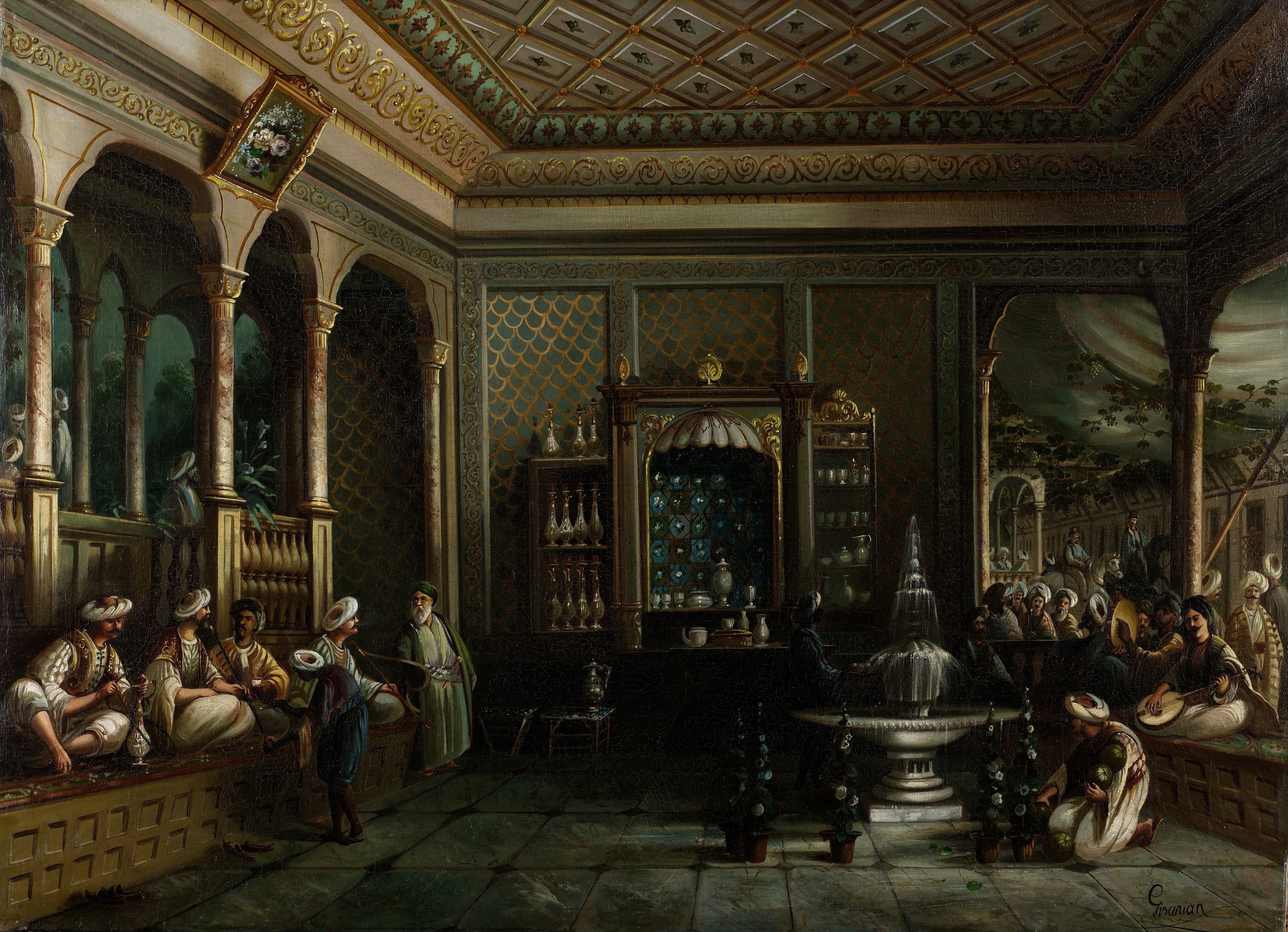 A Coffee House In Tophane Megerdick Jivanian Late 1800s