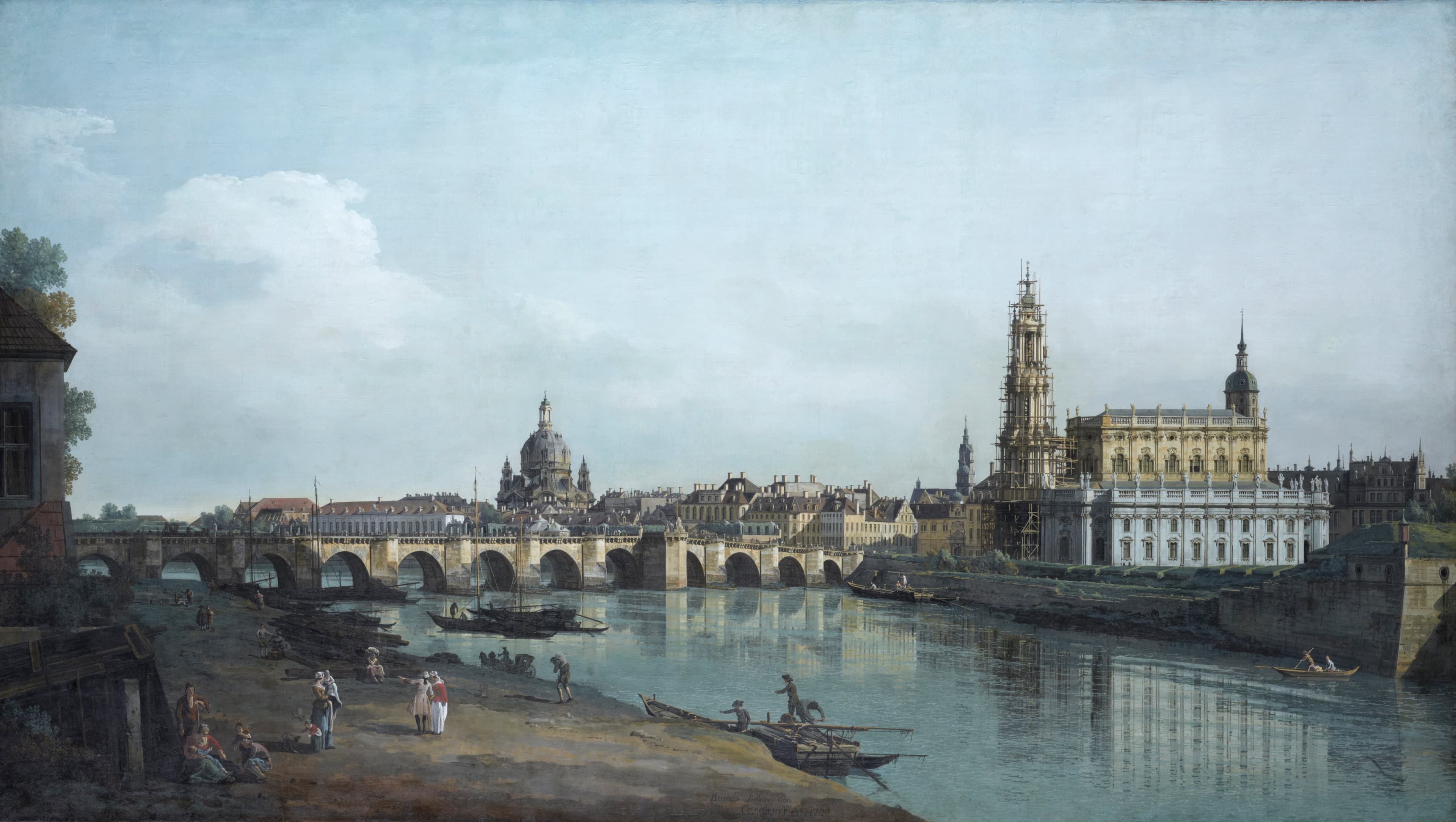 Dresden Seen From The Right Bank Of The Elbe Beneath The Augusts Bridge Canaletto
